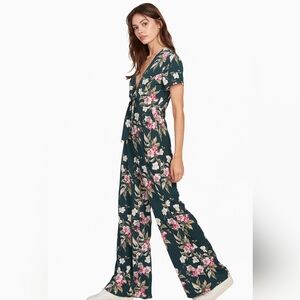 NWOT Volcom Haute Tropic Wide Leg Floral Jumpsuit Pant Suit Dark Green Size XS